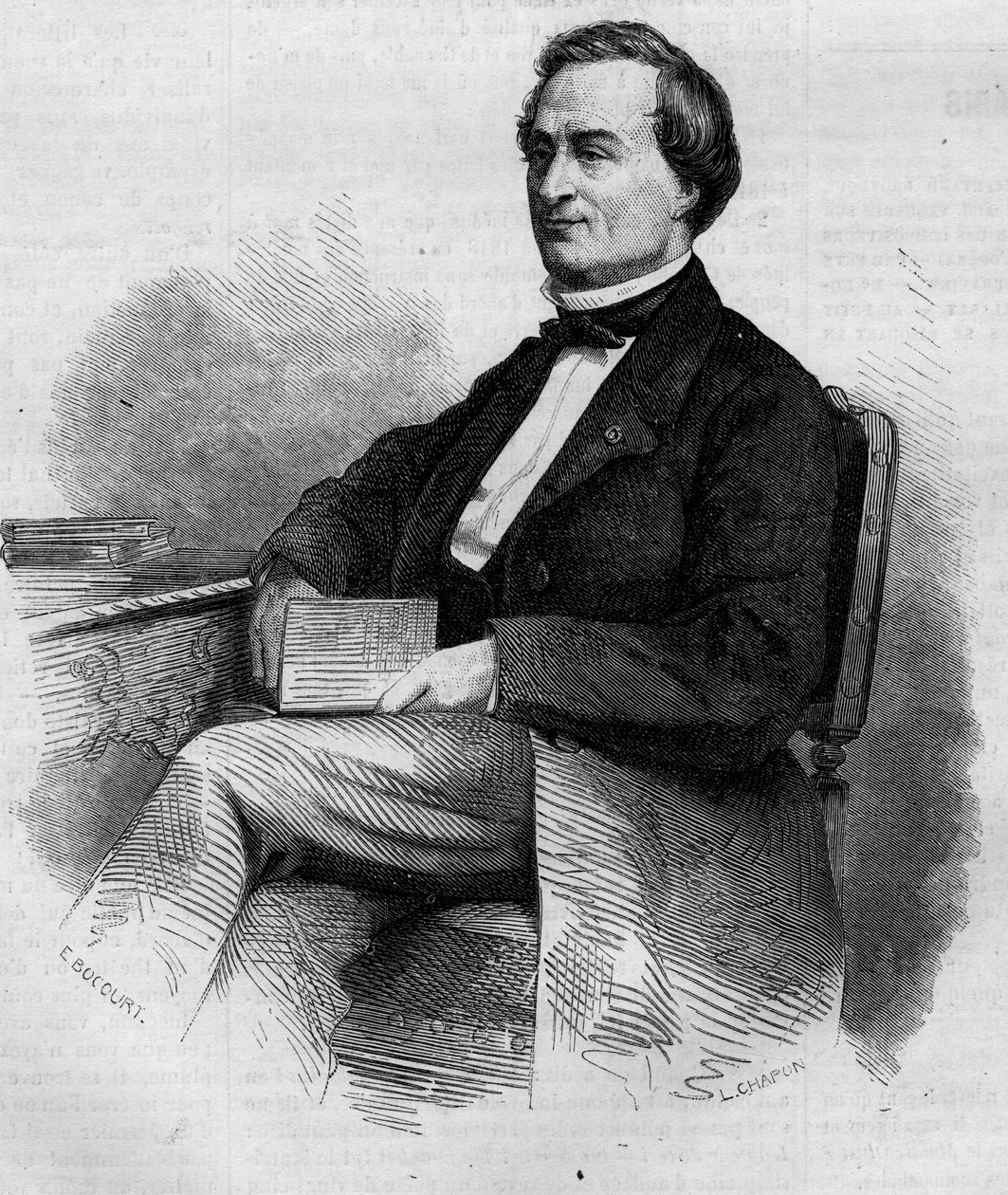 Retrato de Louis Bernard Bonjean (1804-1871), magistrado e senador francês. Gravura em "Le Monde Illustré" n°309 de 14 de Março de 1863. de French School