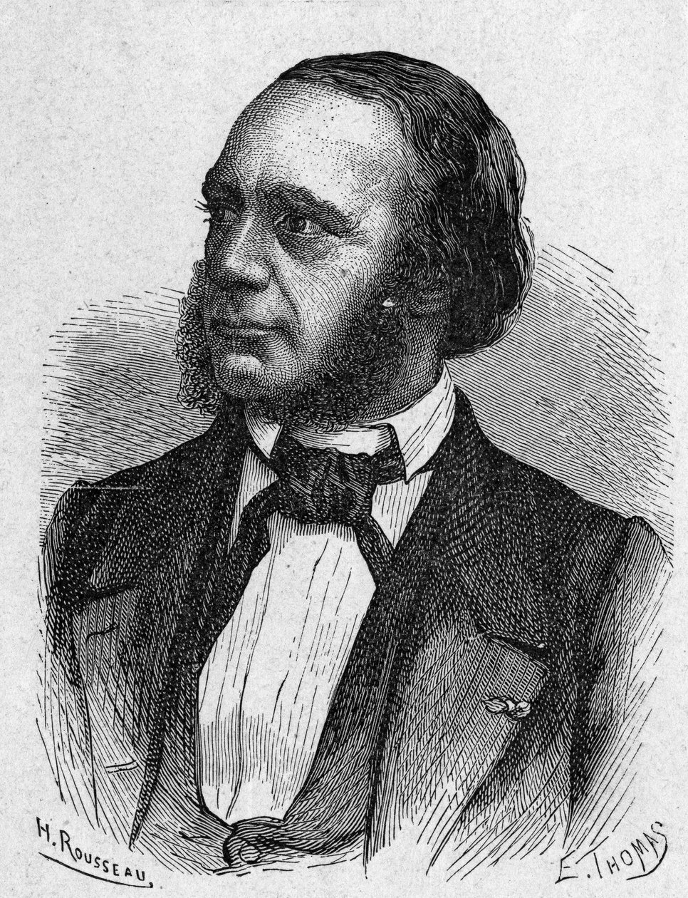 Retrato de Louis Breguet (1804 - 1883), relojoeiro e inventor do aparelho telegráfico - no "Album de la Science; cientistas ilustres; Grandes descobertas" 1896. de French School
