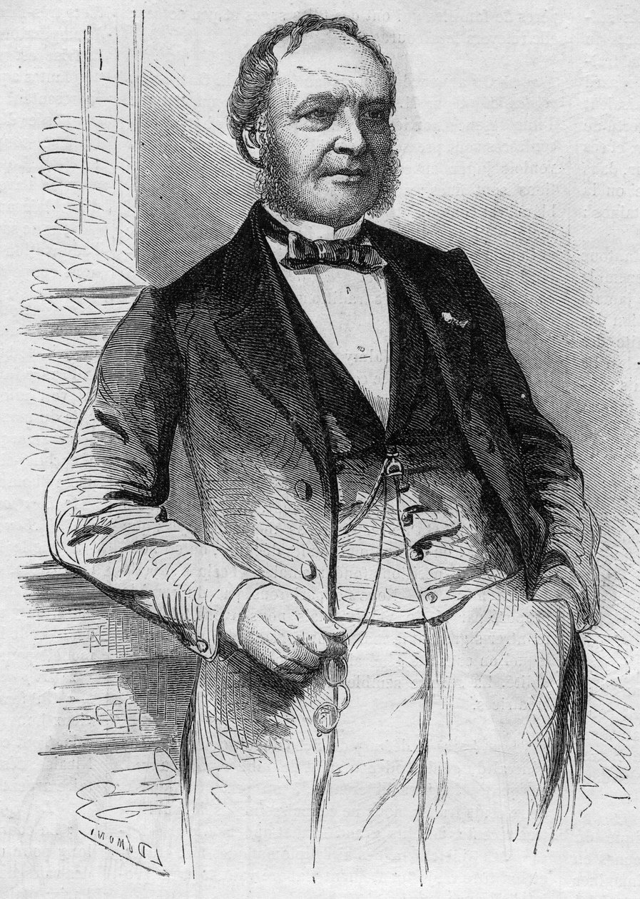 Retrato de Louis Christophe Francois Hachette (1800-1864), editor francês. Gravura em "Le Monde Illustré" n°383 de 13 de Agosto de 1864. de French School