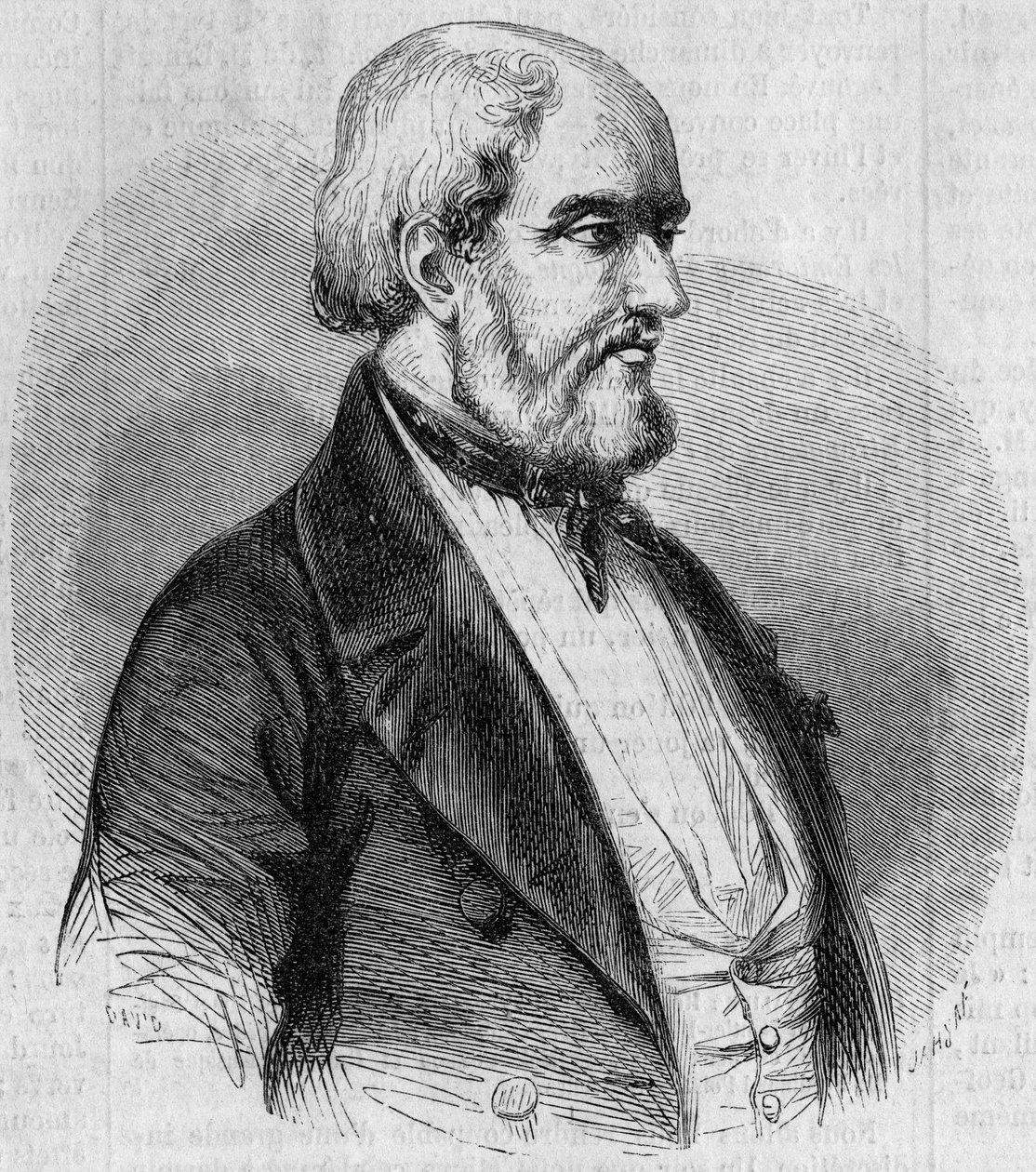 Retrato de Louis Garneray (1783-1857), marinheiro, pintor e historiador marinho francês. Gravura em "Le Monde Illustré" n°26 de 10 de outubro de French School