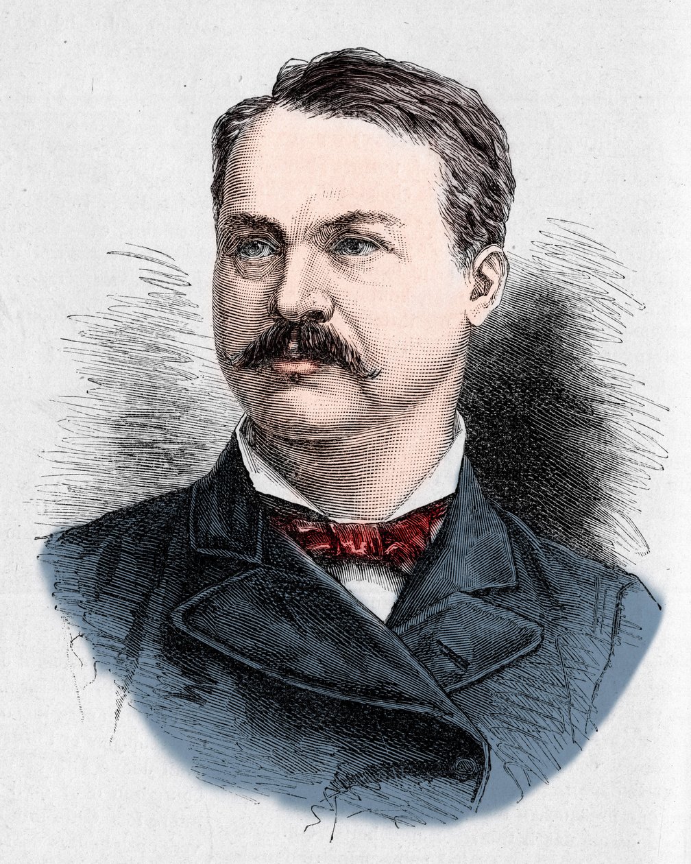 Retrato de Louis Honore (Louis Honore) Frechette (1839-1908), poeta e dramaturgo canadense. Gravura de Charles Georges em "Le Monde Illustré" n°1328 de 9 de Setembro de 1882. de French School