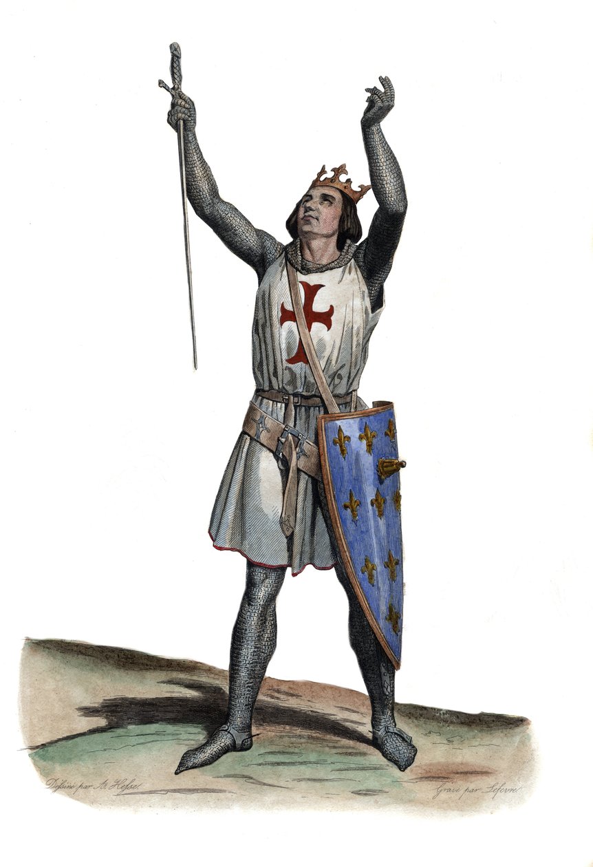 Retrato de Luís IX da França (Saint Louis) (1214-1270), Rei da França. ilustração de "Le Plutarque Français" de Edmond Mennechet de French School