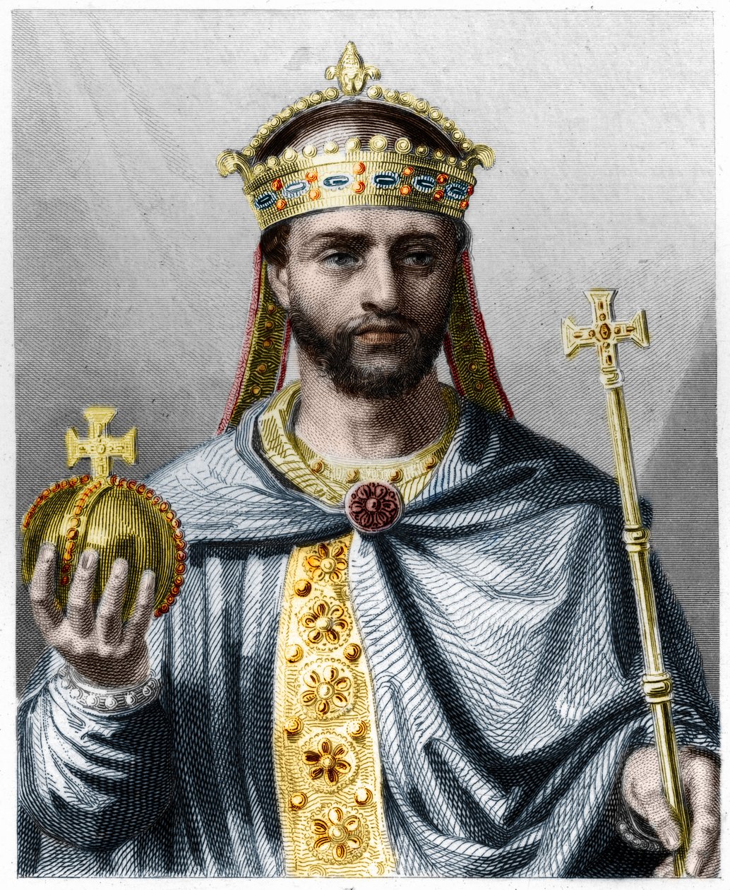 Retrato de Luís I o Pio ou o Debonário (778 - 840), Imperador do Ocidente - em "Histoire des Francais" de Lavallee, gravura, sd. de French School