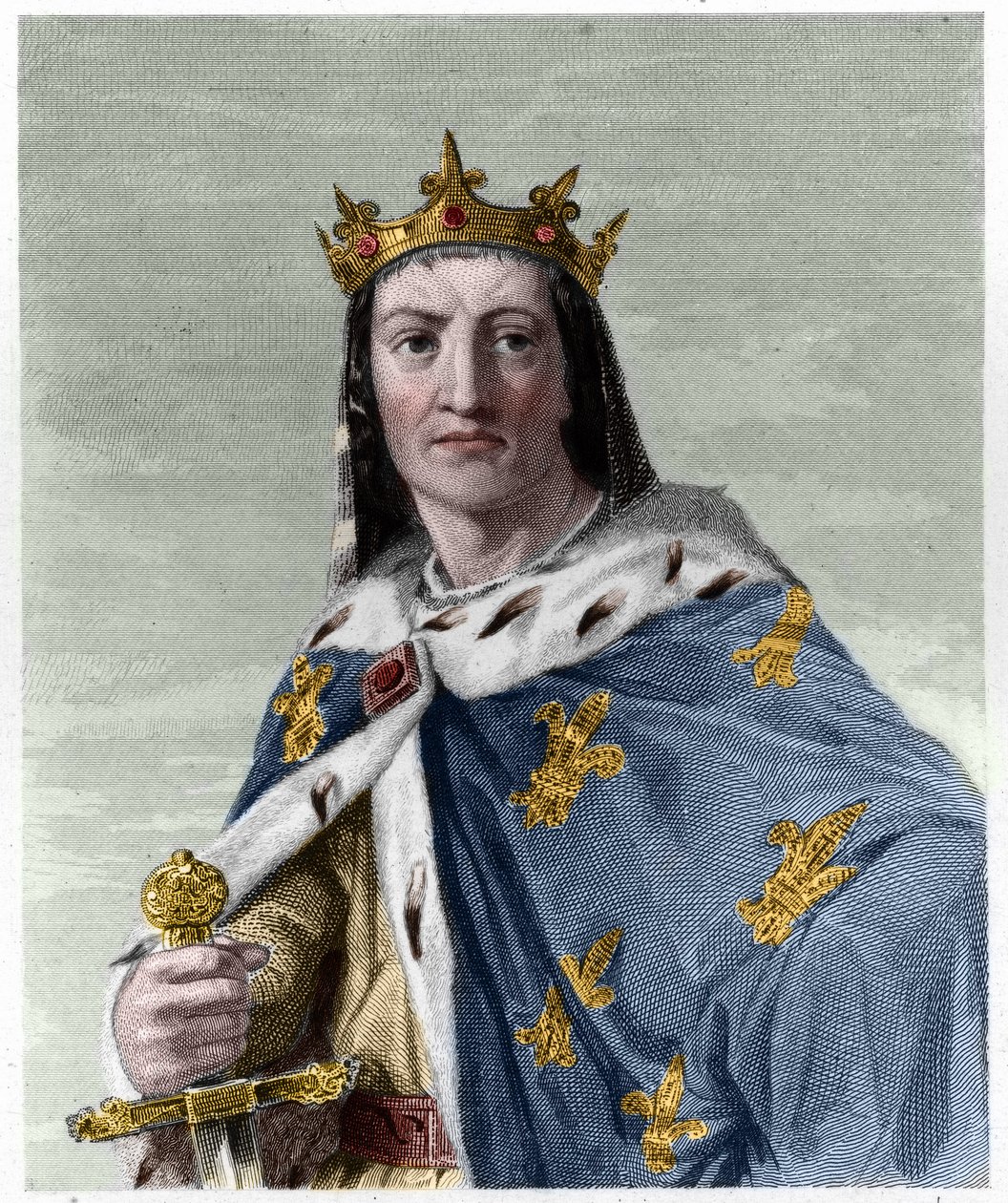 Retrato de Luís VIII (1187 - 1226), Rei de França - em "Histoire des Francais" de Lavallee, gravura, sd. de French School