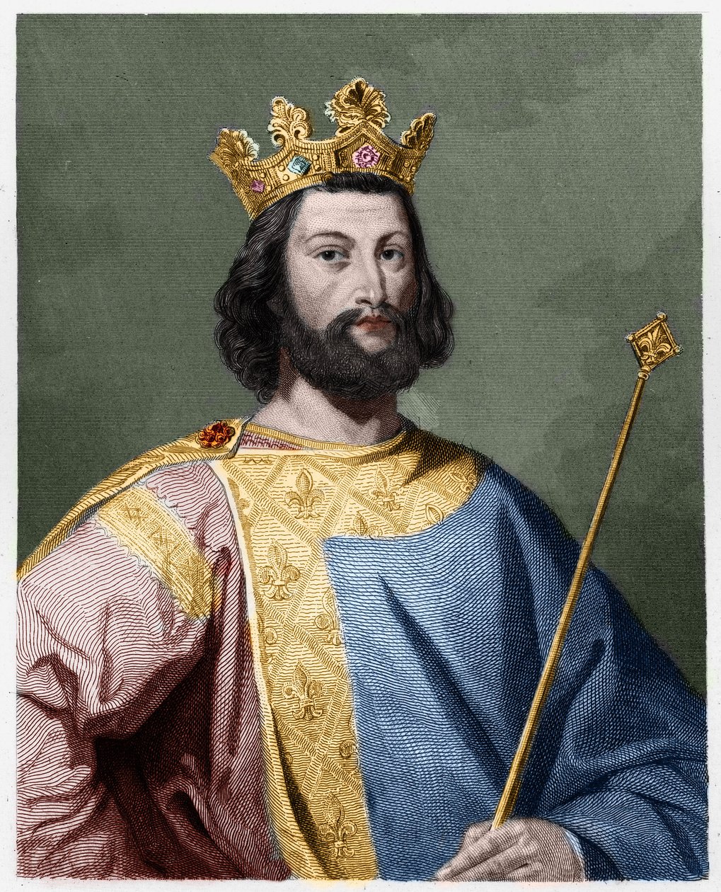 Retrato de Luís VII o Jovem (1120 - 1180), Rei de França - em "Histoire des Francais" de Lavallee, gravura, sd. de French School