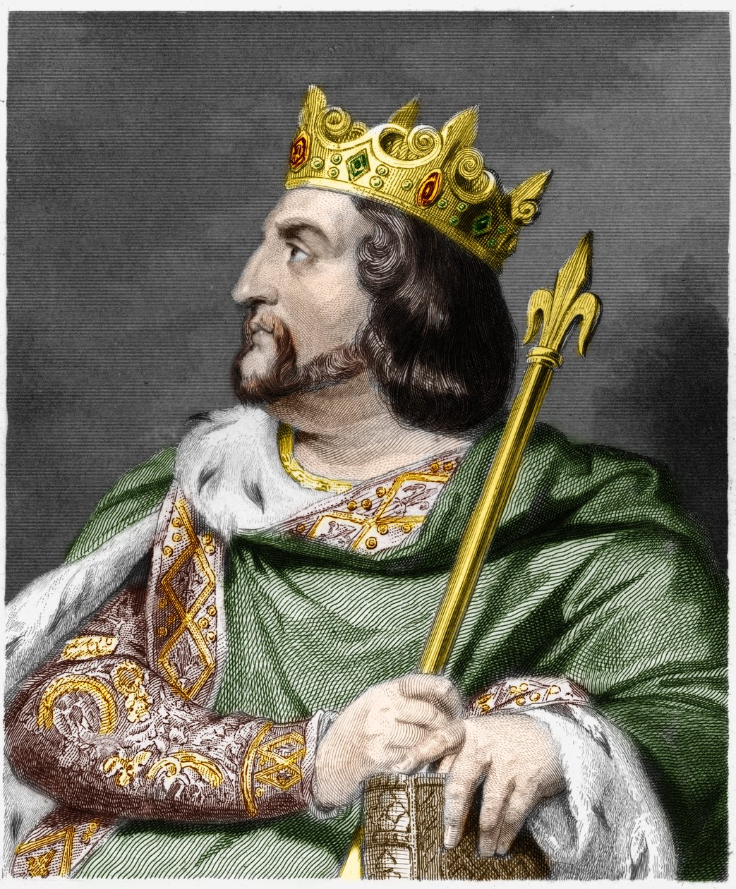 Retrato de Luís VI le Gros (1081 - 1137), Rei de França - em "Histoire des Francais" de Lavallee, gravura, sd. de French School