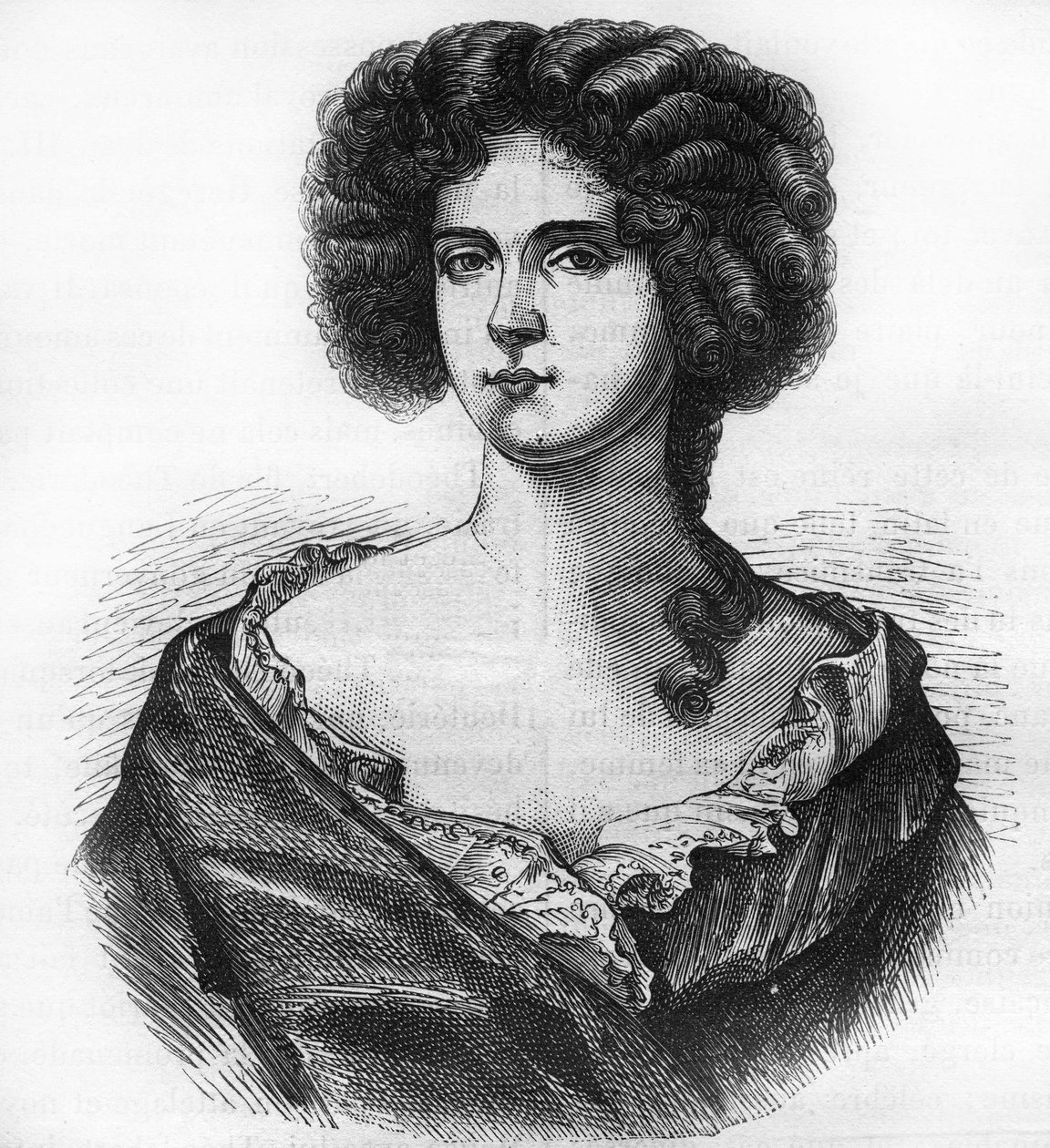 Retrato de Louise de Keroualle (1649-1734), Duquesa de Portsmouth e dona de Carlos II (1630-1685). Gravação em "A história da prostituição e do deboche entre todos os povos do mundo desde a antiguidade até os dias de hoje" pelo Dr. Th. -F. Debraque. 1 de French School