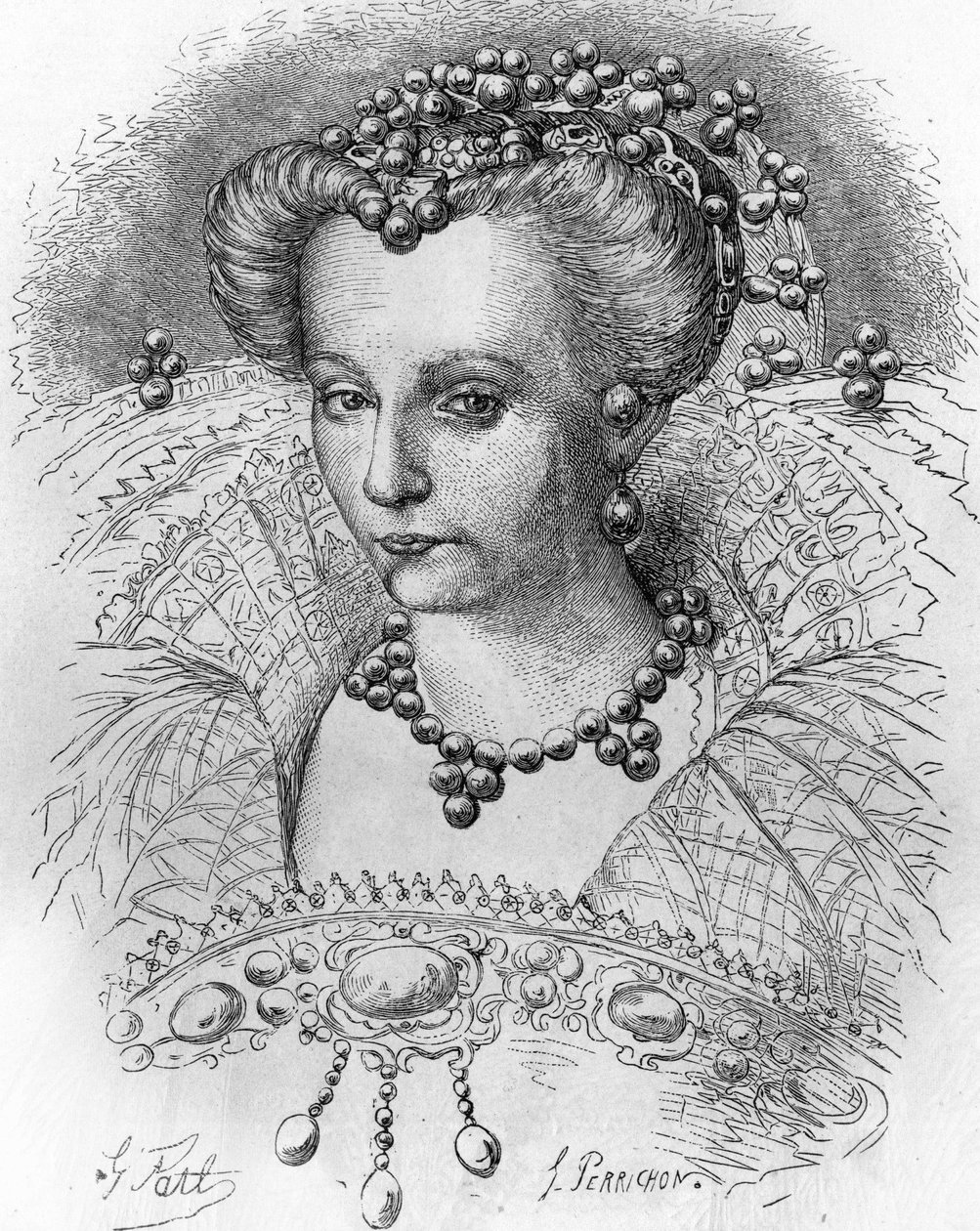 Retrato de Louise de Lorraine (1553-1601), Esposa de Henri III. Em "Histoire Populaire de la France", sd. circa 1885. Gravação. de French School