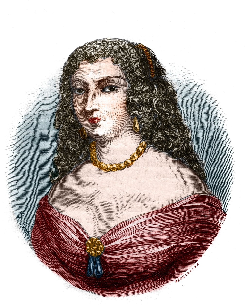 Retrato de Mademoiselle de la Fayette (Louise de La Fayette 1618-1665) mestra em título mas sem funções do rei Luís XIII viu a impotência do senhor" Gravação em "Histoire des papes-kings-queens-et-empereurs a travessa les séculos" por Mau de French School
