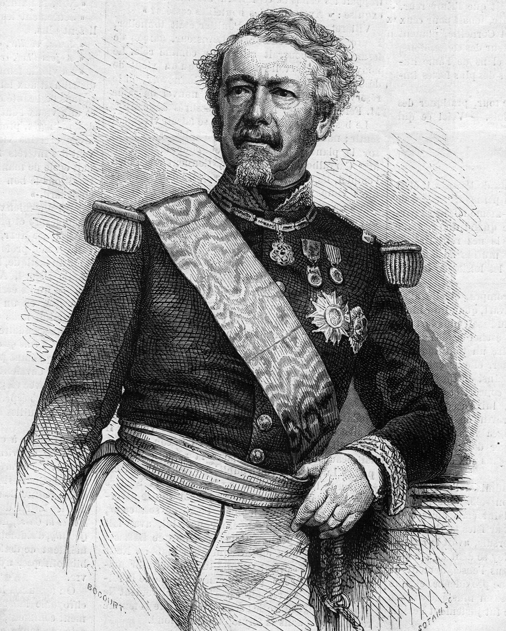 Retrato de Marechal Adolphe Niel (1802-1869), soldado e político francês. Gravura em "Le Monde Illustré" n°645 de 21 de Agosto de 1869. de French School