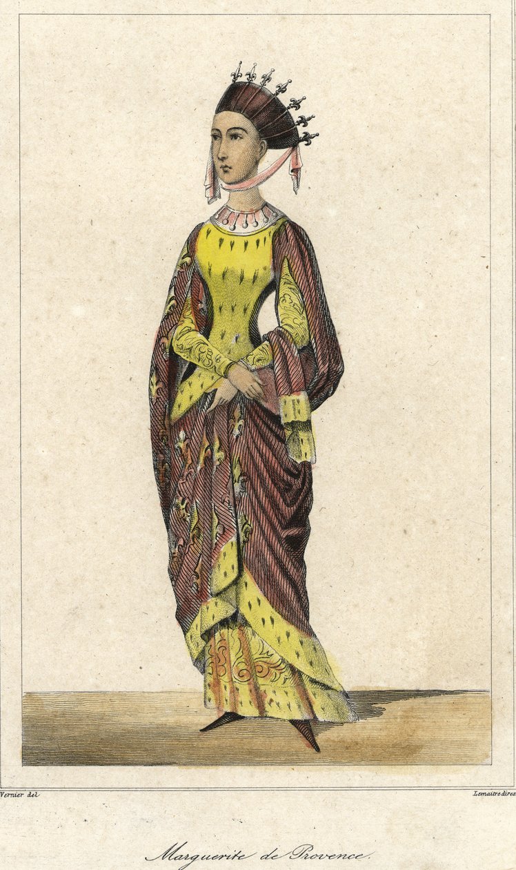 Retrato de Marguerite de Provence (1221 - 1295), Rainha de França, esposa de Luís IX. Gravura do século XIX. de French School