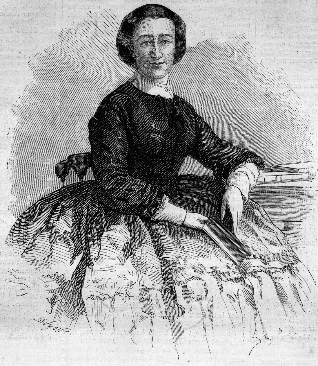 Retrato de Maria Francisca de Sales (1825-1860), Duquesa de Alba e irmã do Imperador francês Eugenie de Montijo. Gravura em "Le Monde Illustré" n°180 de 22 de Setembro de 1860. de French School