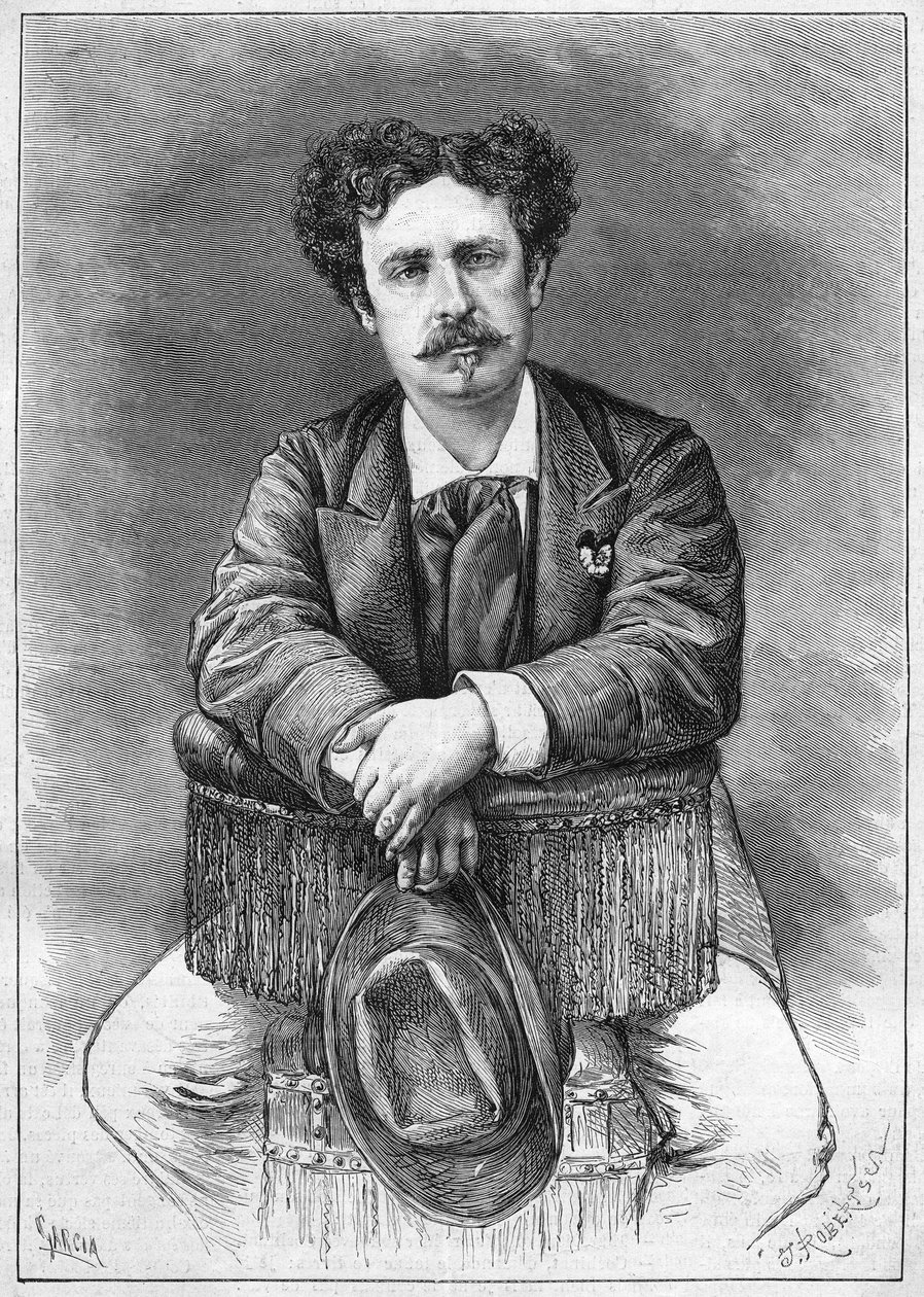 Retrato de Mariano Fortuny (1838-1874), pintor espanhol. Gravura em "Le Monde Illustré" n°921 de 5 de Dezembro de 1874. de French School