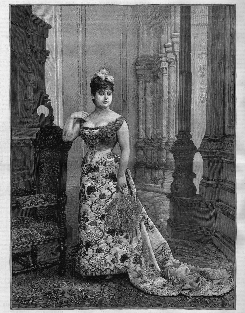 Retrato de Marie Heilbronn (Heilbron) (1849-1886), soprano belga. Gravação em "Le Monde Illustré". de French School