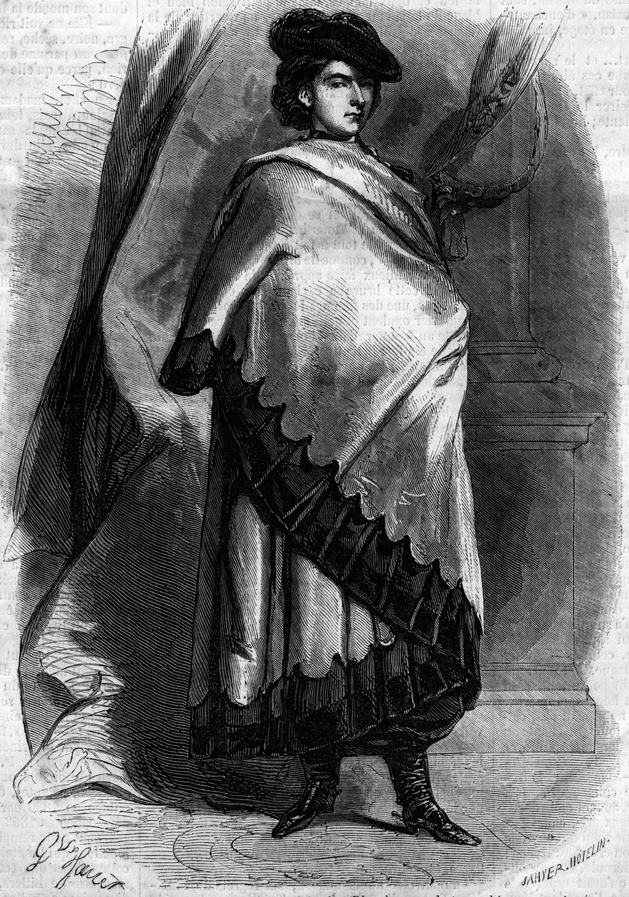 Retrato de Marie Sophie Amelie (1841-1925), Duquesa de Baviere e Rainha das Duas Sicilias, esposa de François II, em traje calabresa. Gravura em "Le Monde Illustré" n°194 de 29 de dezembro de 1860. de French School