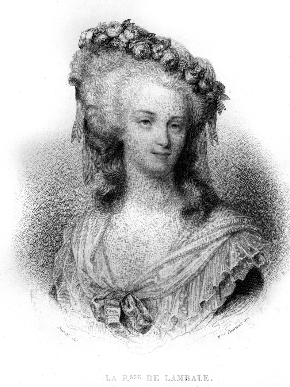 Retrato de Marie Therese de Savoie Carignan (1749-1792), princesa de Lamballe - em "Revolution francaise" de Thiers. Século XIX de French School