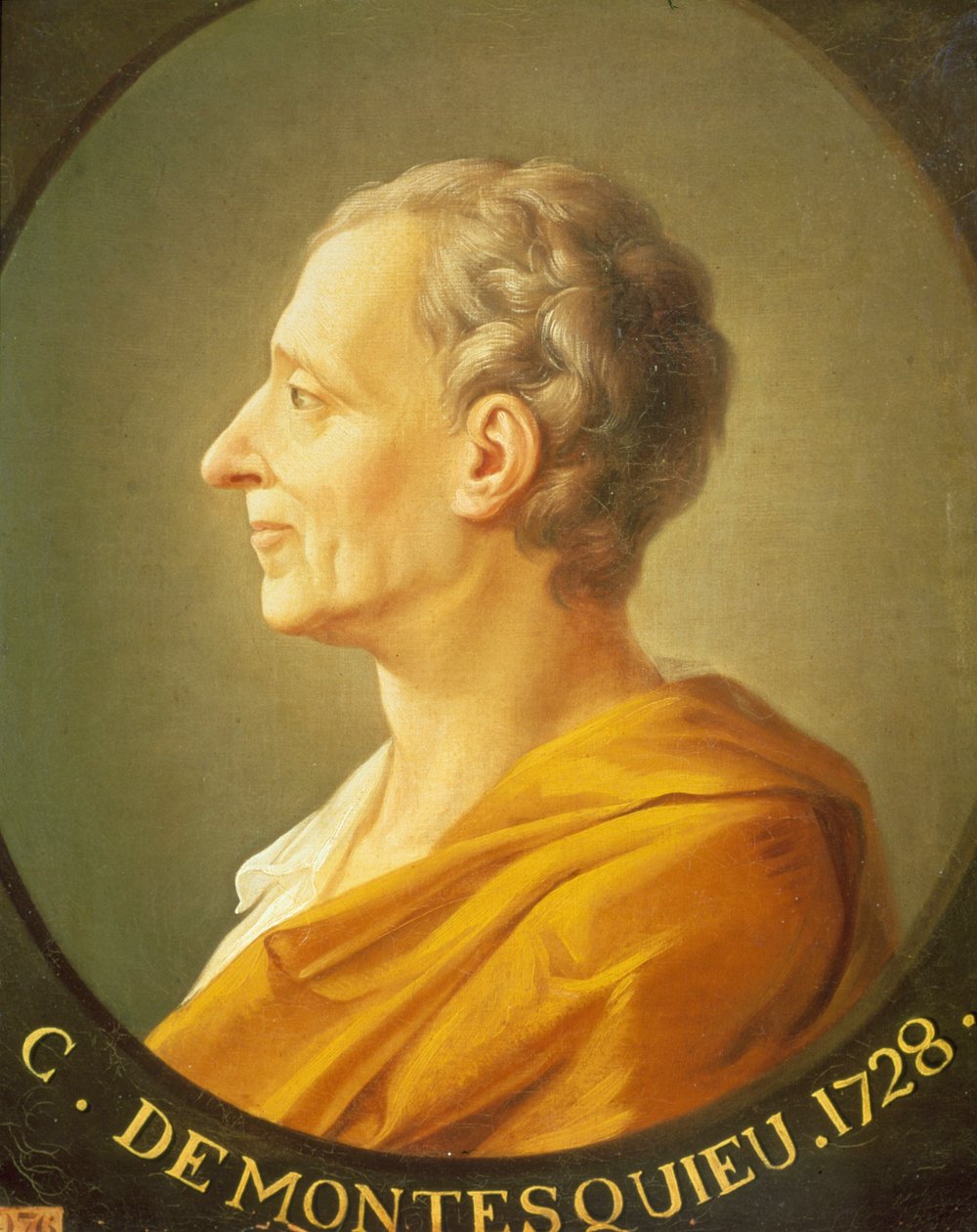 Retrato de Montesquieu (1689 - 1755) em medalhão de French School