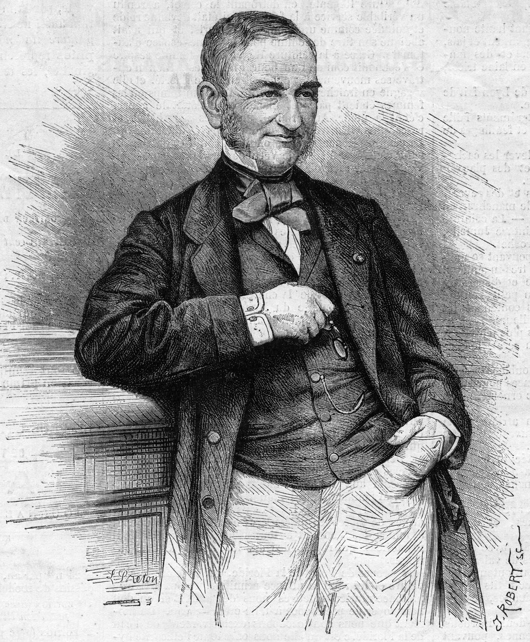 Retrato de Moreau Chaslon (Moreau-Chaslon), presidente do conselho de administração da Compagnie Generale des Omnibus (CGO). Século XIX. Gravura em "Le Monde Illustré" n°660 de 4 de dezembro de 1869. de French School