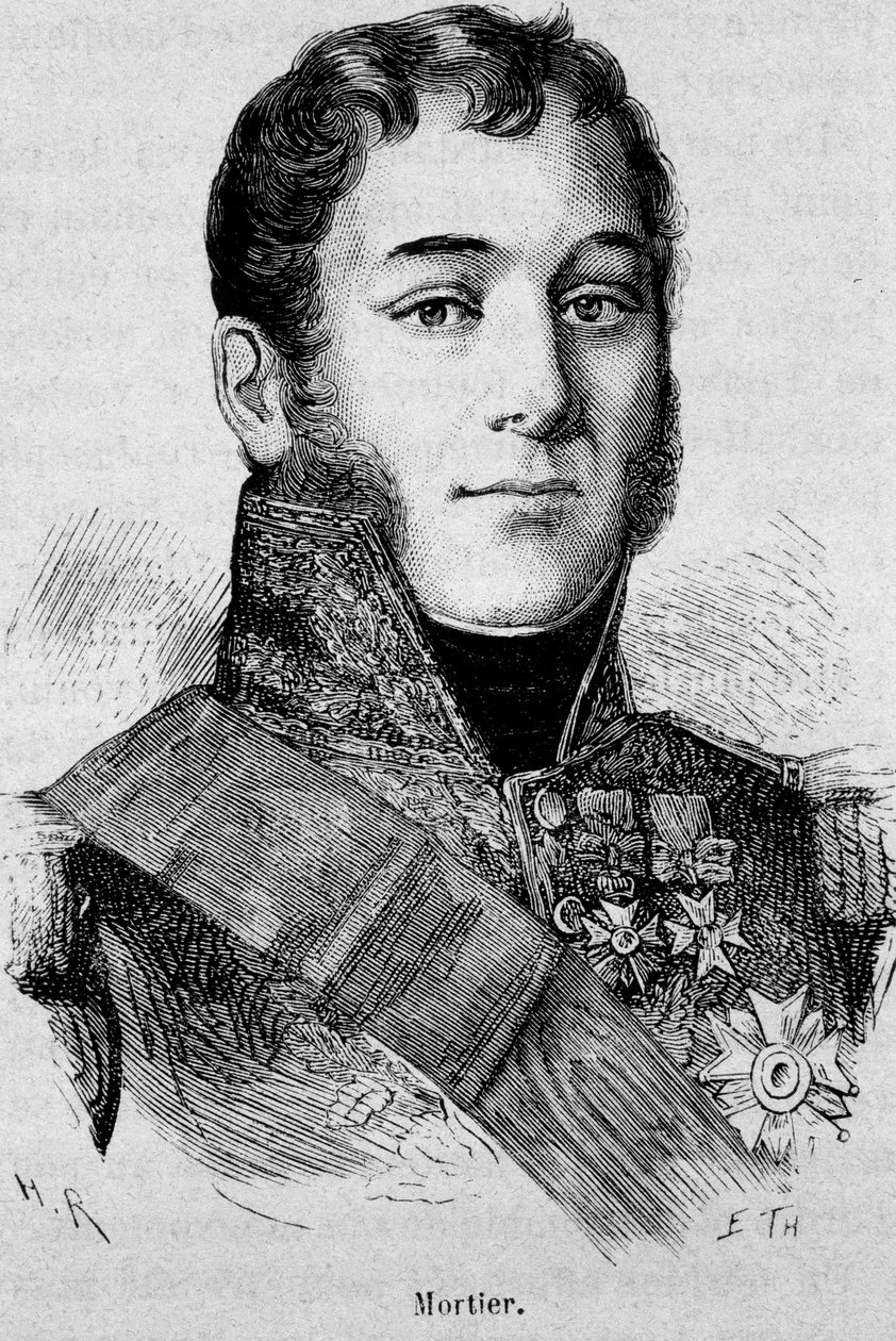 Retrato de Mortier, Duque de Treviso (1768 - 1835), Marechal da França, morto durante o ataque de Fieschi - em "A História da França" de Henri Martin de French School