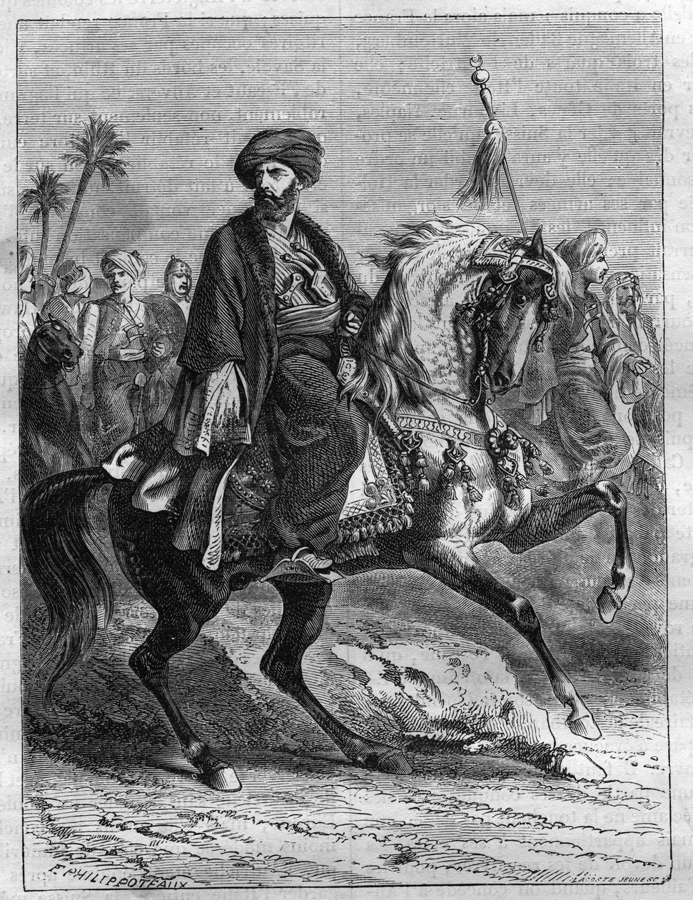 Retrato de Mourad Bey (1750-1801), chefe Mamluk - Gravura de 1865 na "Histoire du Consulate et de l