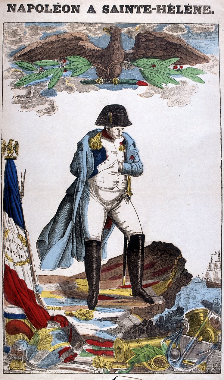 Retrato de Napoleão Bonaparte em St. Helena. Imagem de Epinal de French School