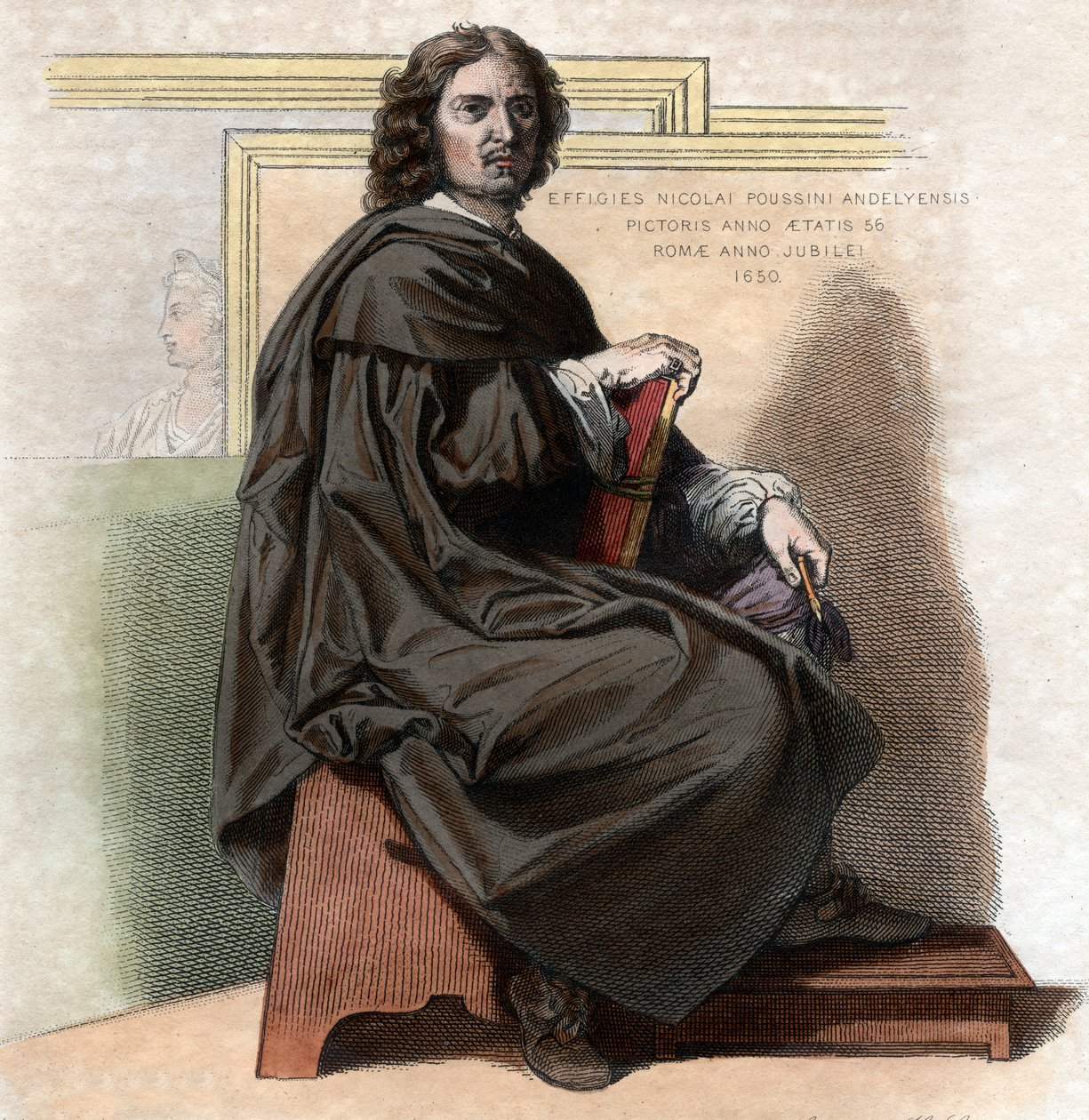 Retrato de Nicolas Poussin (1594-1665), pintor francês. de French School
