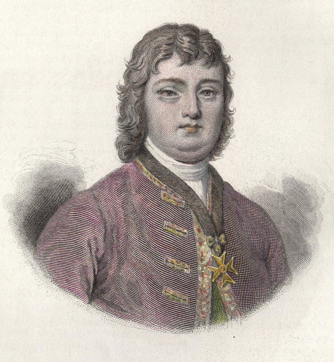 Retrato de Nicolas Roze dit le Chevalier Roze (1675-1733), militar e governador francês. in "Portraits des Hommes Useful" de French School