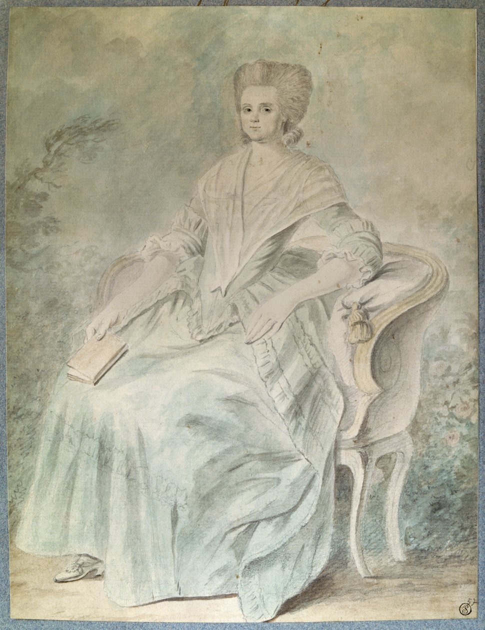 Retrato de Olympe de Gouges (viúva Aubry também conhecida como Marie Gouze) (Madame Aubry) (1748-1793) feminista, política e mulher de letras. Aquarela anónima do século XVIII. Dim. 0,21x 0,28 m. Paris, Museu do Louvre de French School