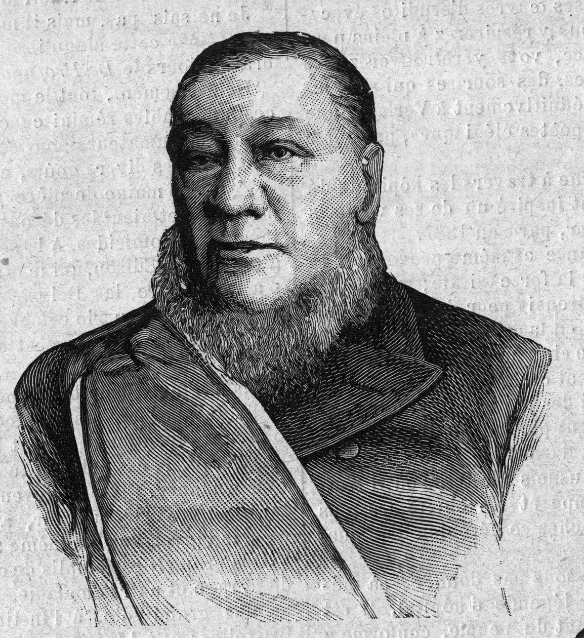 Retrato de Paul Kruger (Stephanus Johannes Paulus Kruger) (1825-1904), Presidente da República Transvaal da África do Sul. Gravura em "La gazette du dimanche" de 16 de janeiro de French School