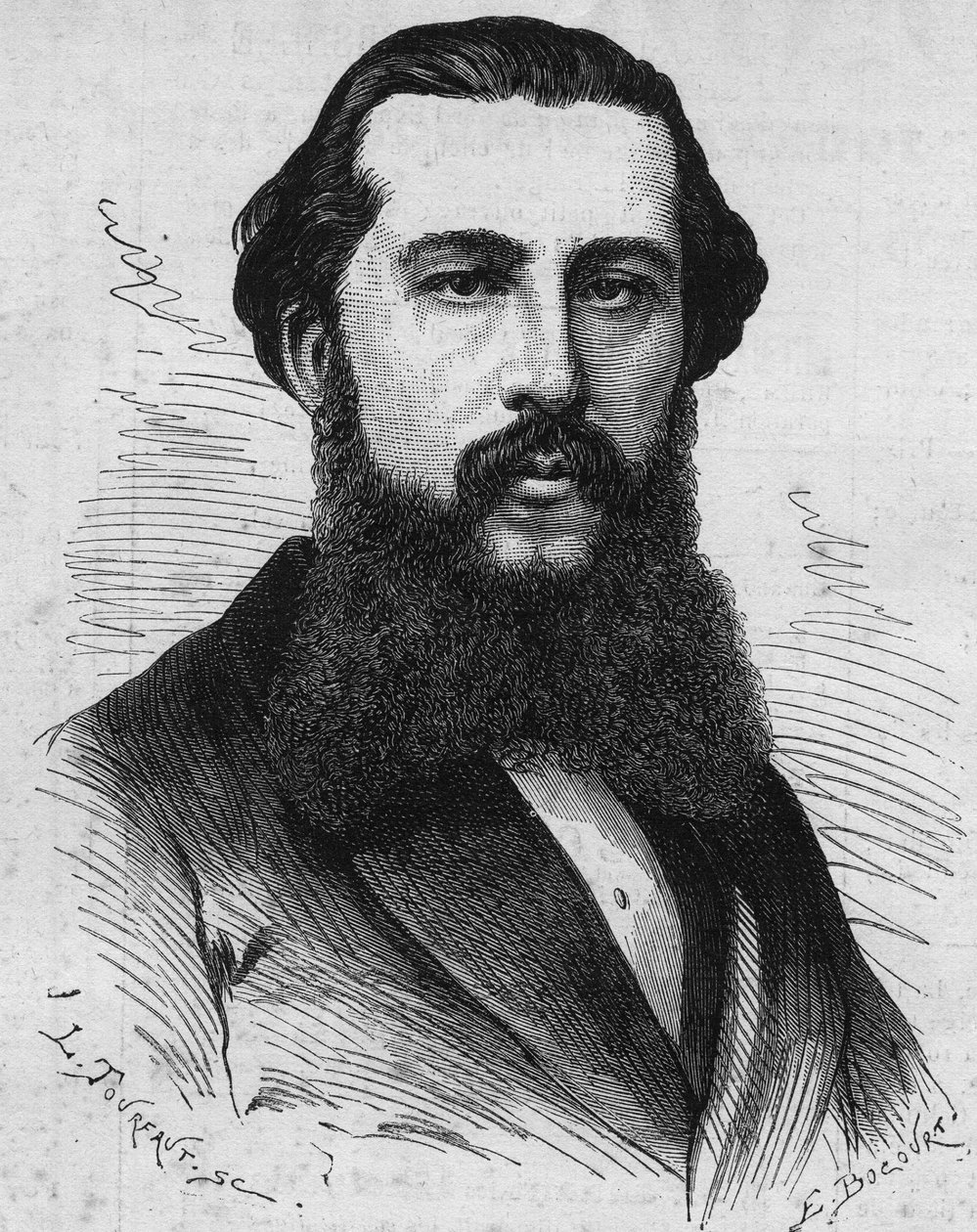 Retrato de Paul Soleillet (1842-1886), explorador francês. Gravura em "Le Monde Illustré" n°1118 de 31 de Agosto de 1878. de French School