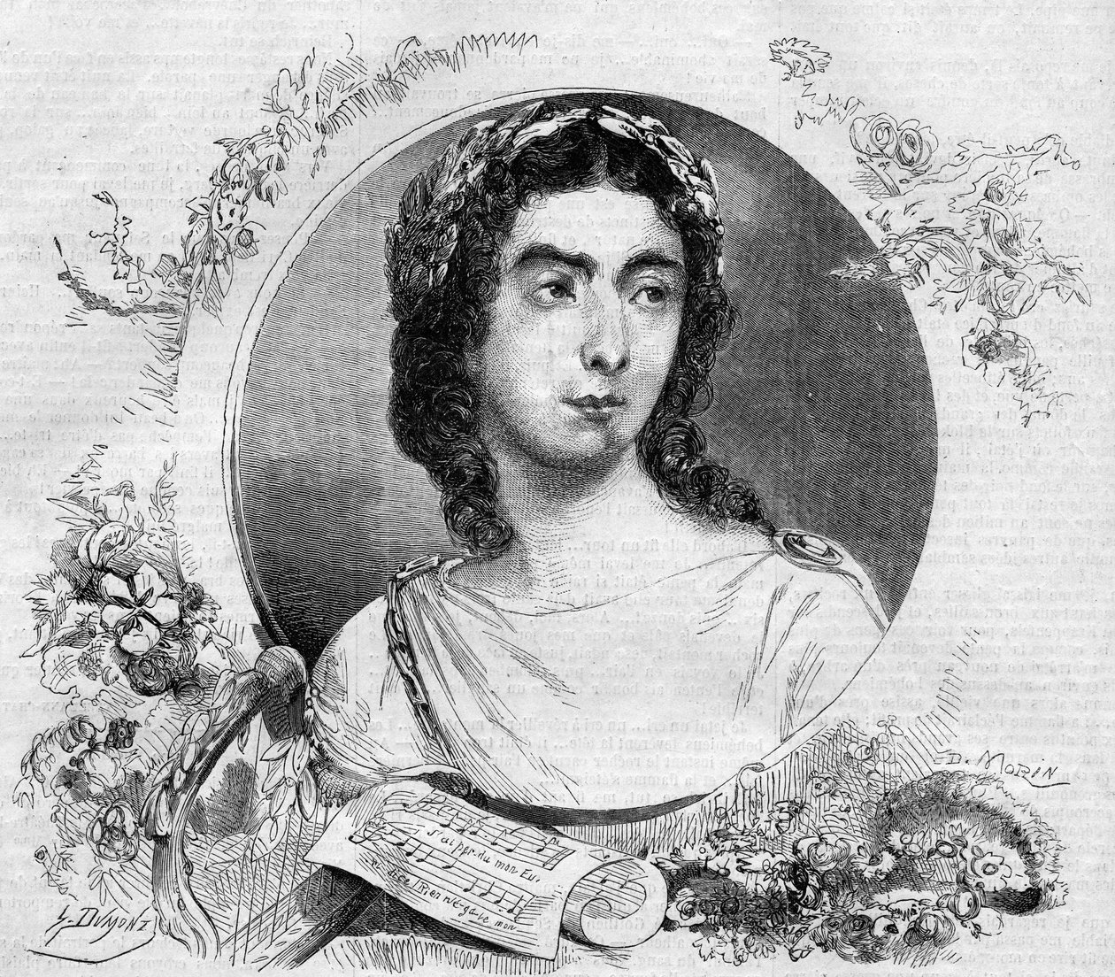 Retrato de Pauline Viardot (1821-1910), cantora francesa, na ópera "Orphee" do compositor alemão Cristoph Willibald von Gluck (1714-1787). Gravura em "Le Monde Illustré" n°137 de 26 de novembro de French School