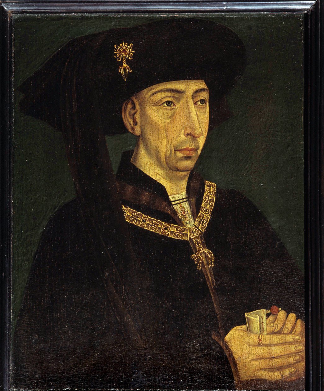 Retrato de Filipe III de Borgonha chamado Philip the Good (1396-1467) Duque de Borgonha, fundador da pintura Anónima do Tosão de Ouro da Escola Francesa de French School
