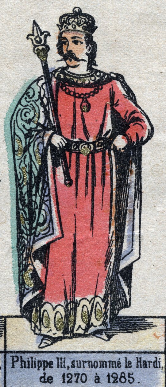 Retrato de Filipe III da França, conhecido como Filipe o Hardi (1245-1285) (dinastia dos Capetianos). Ilustração do final do século XIX. de French School