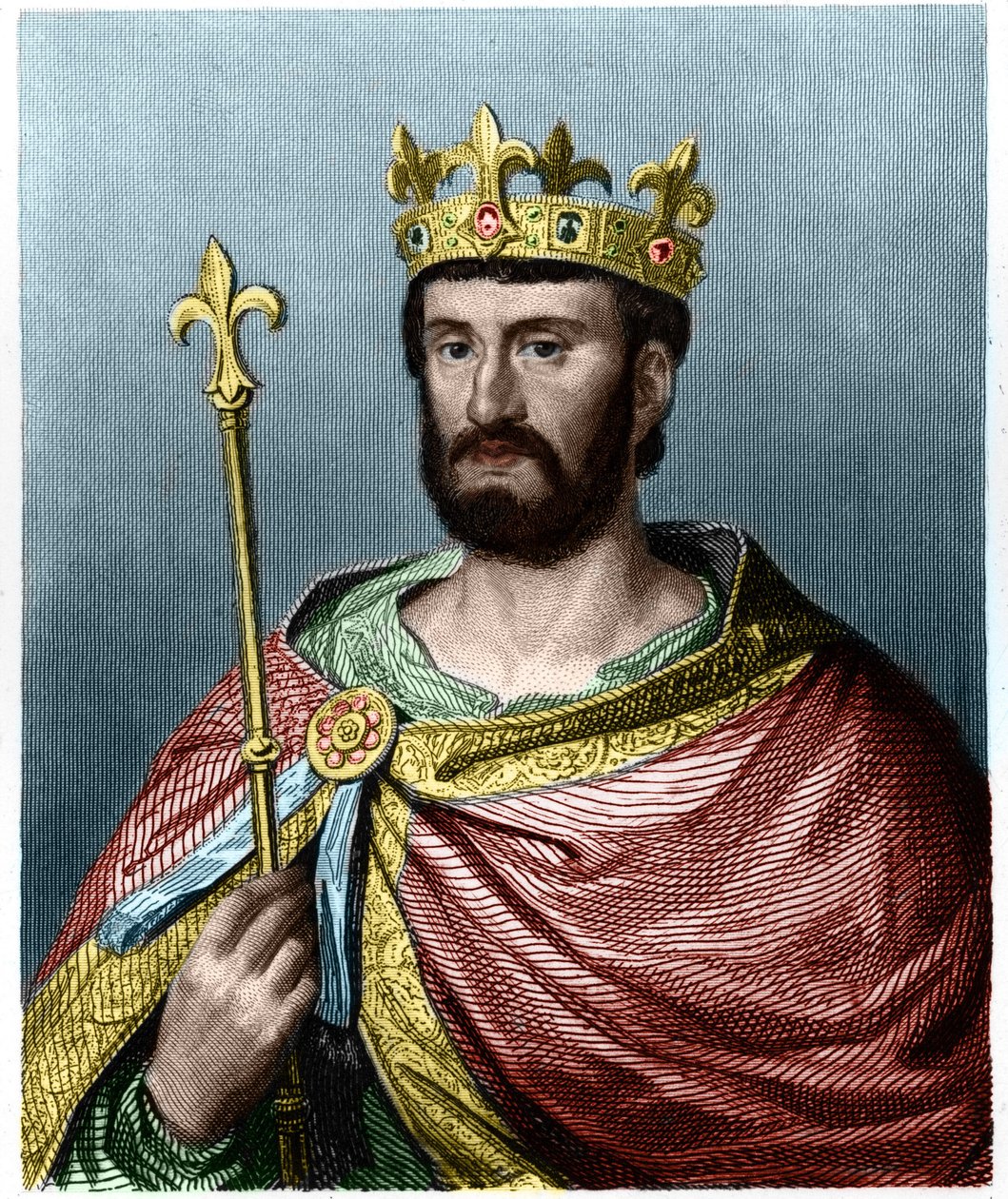 Retrato de Filipe I (1060 - 1108), Rei de França - em "Histoire des Francais" de Lavallee, gravura, sd. de French School