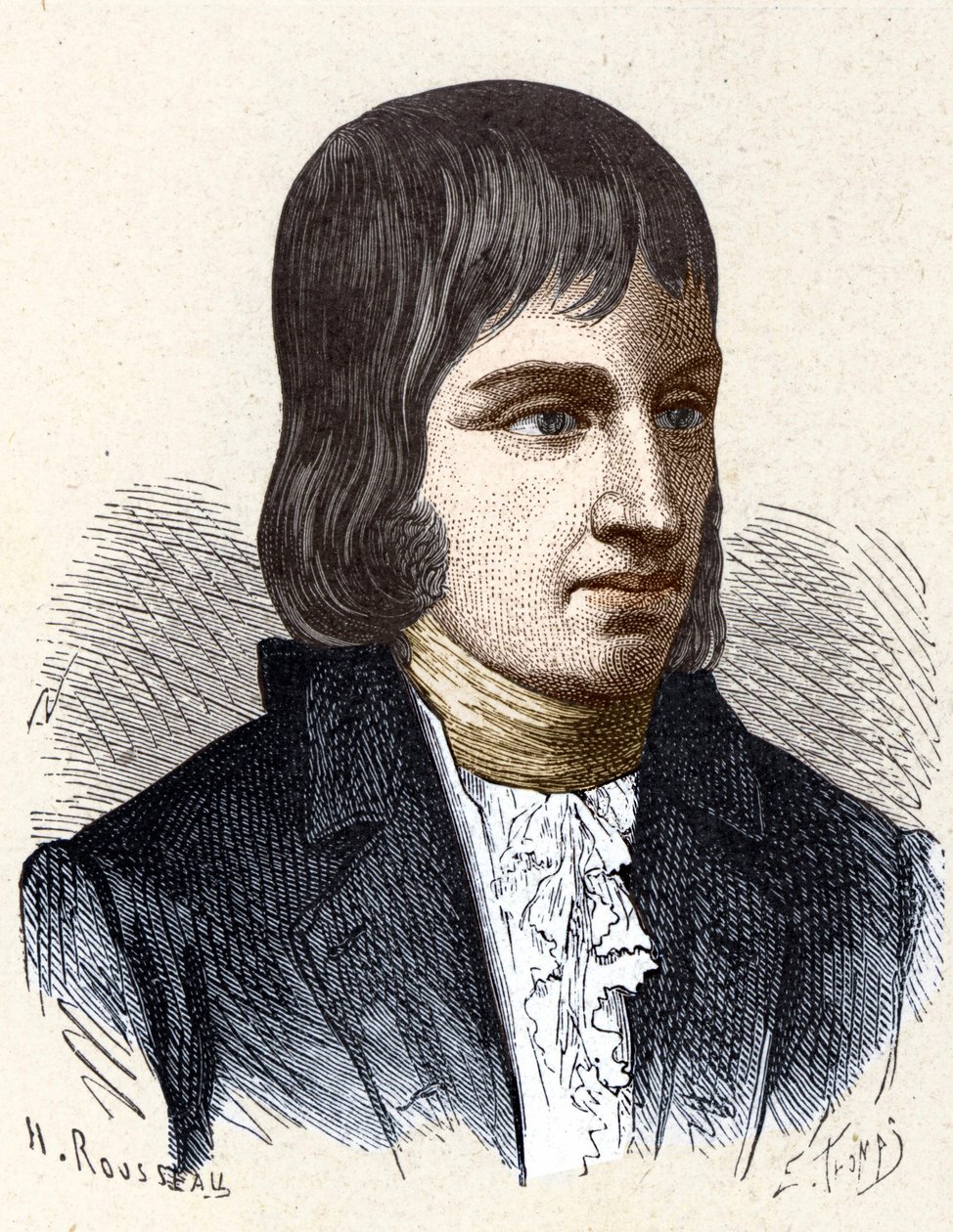 Retrato de Philippe Lebon (1769 - 1804), engenheiro e químico francês (inventor da iluminação a gás) - no "Album de la Science; cientistas ilustres; Grandes descobertas" 1896. de French School