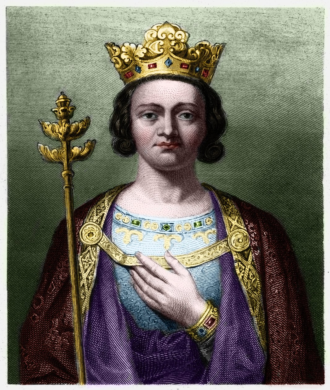 Retrato de Philippe V o Longo (1294 - 1322), Rei de França - em "Histoire des Francais" de Lavallee, gravura, sd. de French School