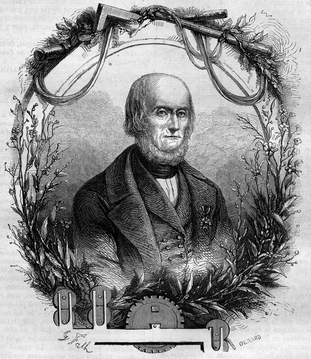 Retrato de Philippe de Girard (1775-1845), inventor e industrial francês, criador da máquina de fiação de linho. Gravura de 1866-1867. de French School