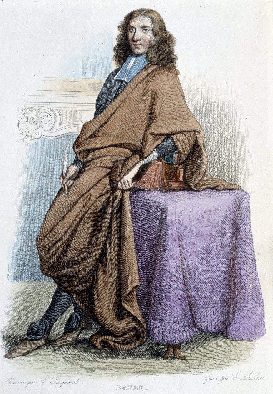 Retrato de Pierre Bayle, filósofa e escritora francesa (1647-1706) - em "Le Plutarque francais", de Mennechet de French School