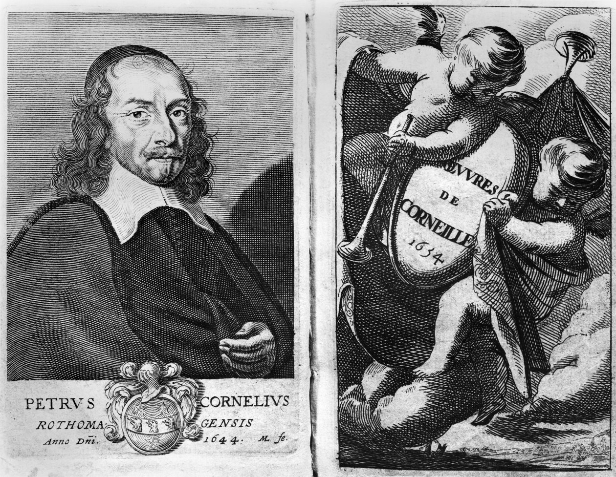 Retrato de Pierre Corneille (1606-84) 1644, frontispício de uma edição das obras de Corneille, publicada em 1634 de French School