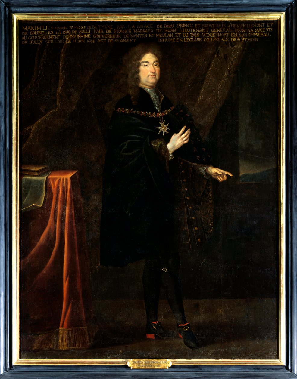Retrato de Pierre Francois Maximilian IV de Betune, Terceiro Duque de Sully (1640-1694). Ele tem o colar da insígnia da Ordem do Espírito Santo (Ordem do Espírito Santo). Pintura anônima do século XVII. Óleo sobre tela. Menção obrigatória: de French School