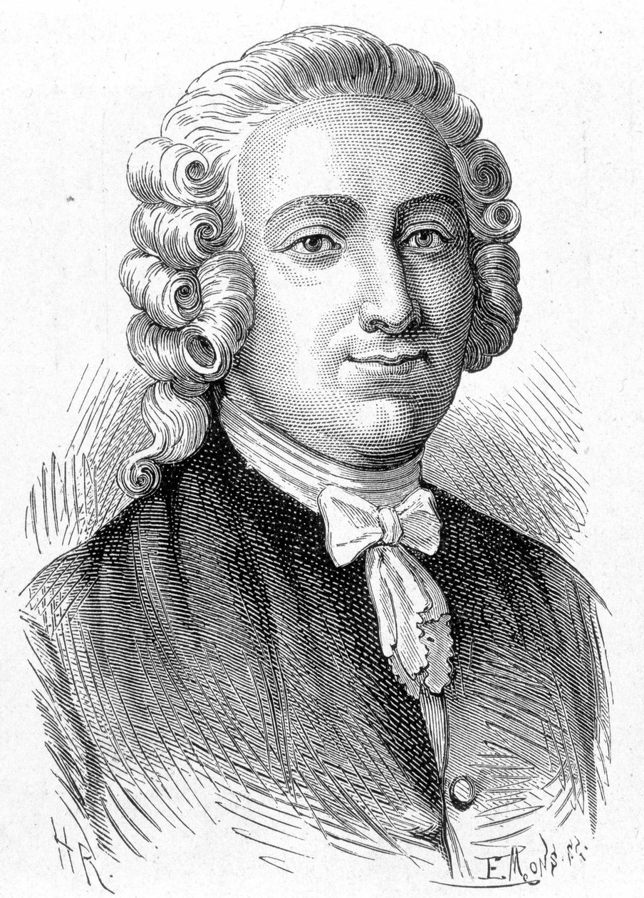 Retrato de Pierre Joseph Macquer (1718 - 1784), químico e médico francês - no "Album de la Science; cientistas ilustres; Grandes descobertas" 1896. de French School