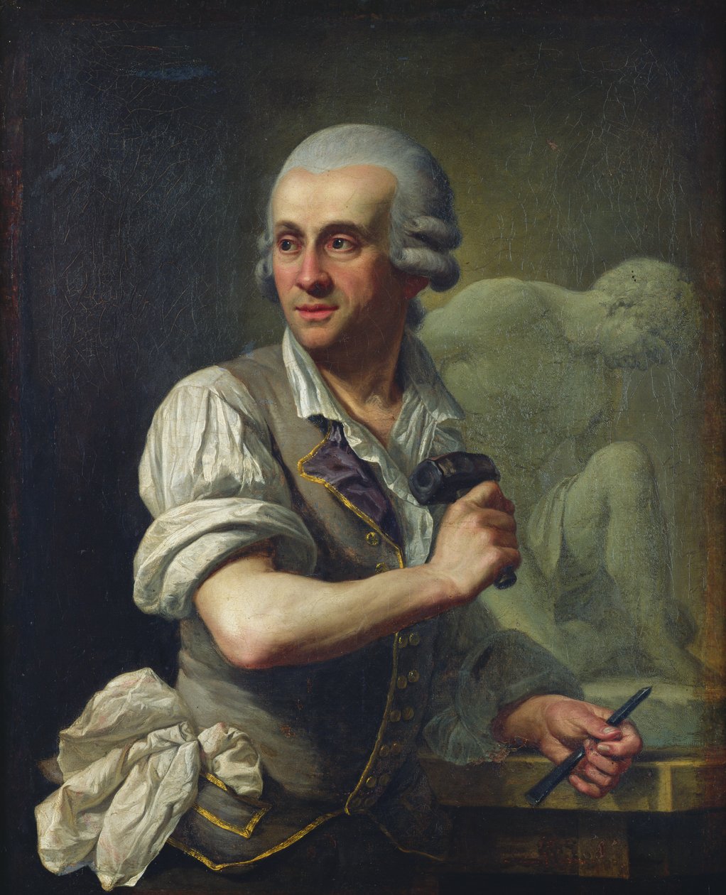 Retrato de Pierre Julien (1731-1804) no trabalho, c.1770 de French School