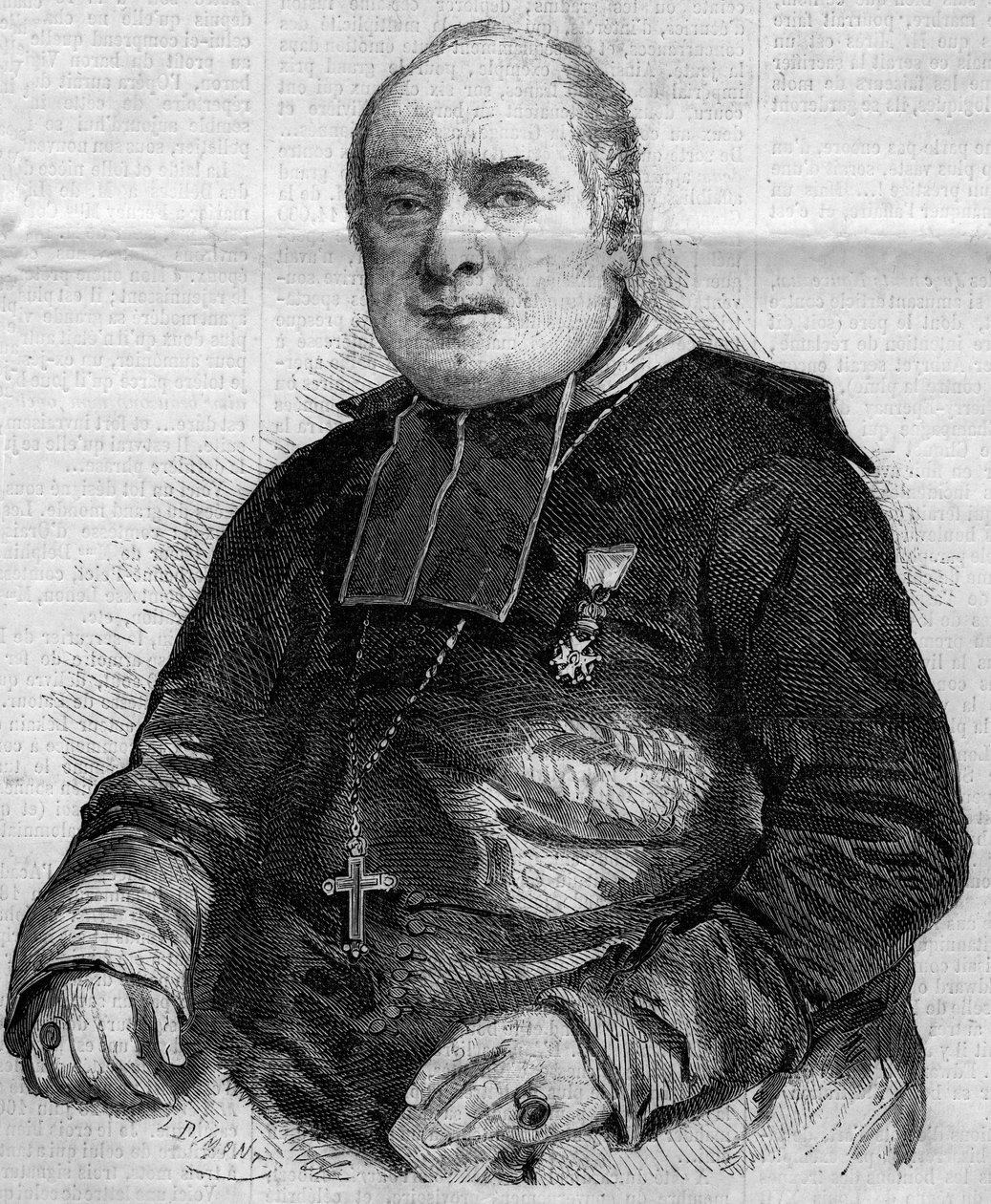 Retrato de Pierre Louis Coeur (1805-1860), eveque de Troyes. Gravura em "Le Monde Illustré" n°184 de 20 de Outubro de 1860. de French School