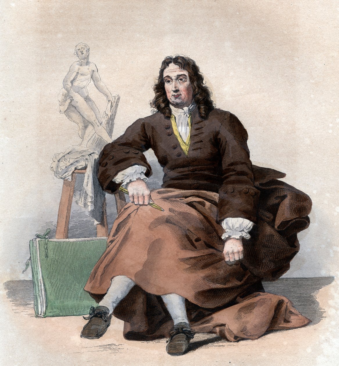 Retrato de Pierre Puget (1620-1694), pintor francês, escultor, arquiteto e engenheiro. de French School