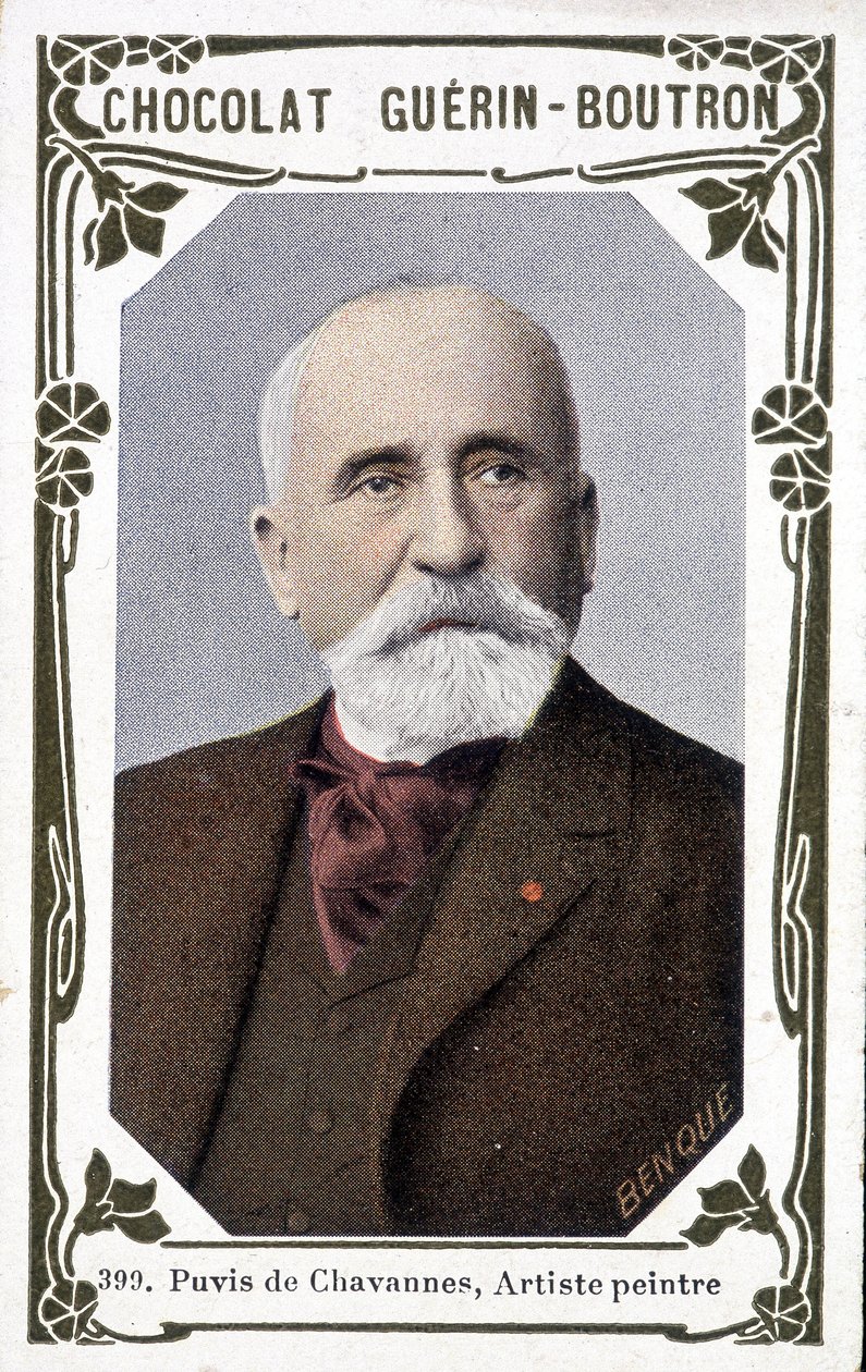 Retrato de Pierre Puvis de Chavannes, pintor francês (1824-1898). Vinheta de chocolates Guérin - Boutron de French School