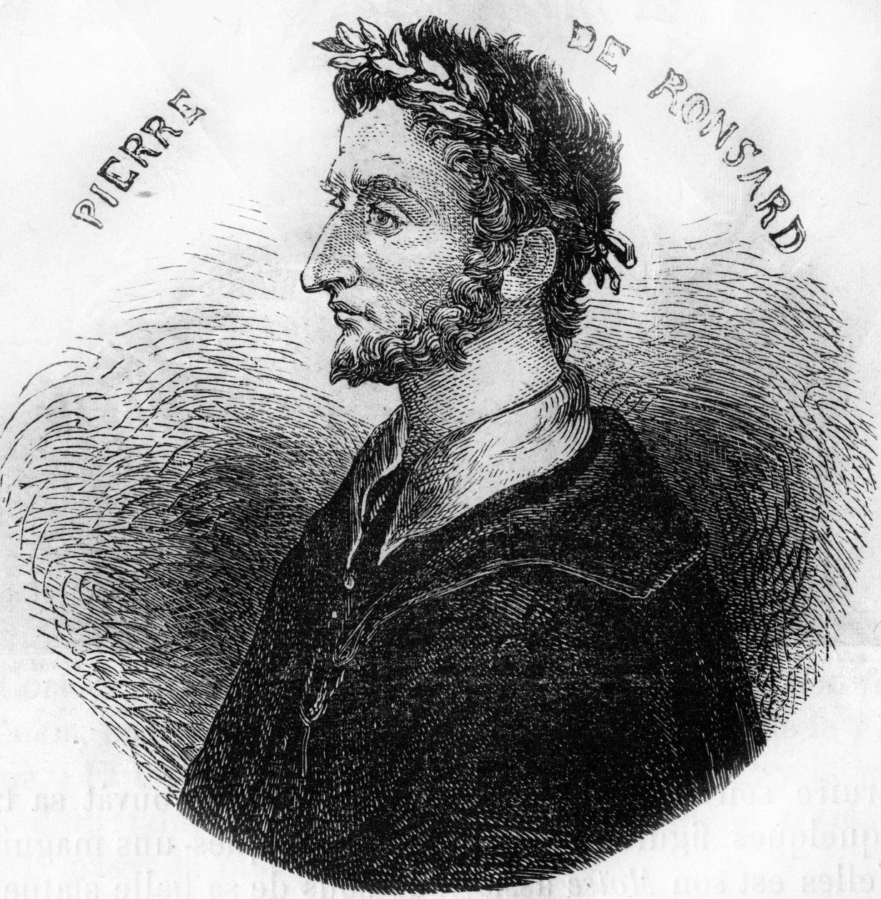 Retrato de Pierre de Ronsard, poeta (1524-1585). Em "Histoire Populaire de la France", sd. circa 1885. Gravação. de French School