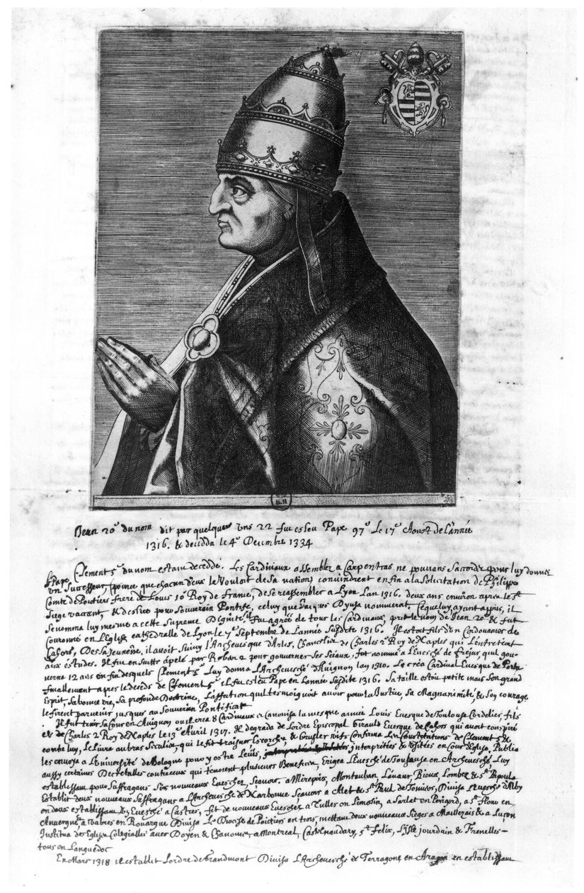 Retrato do Papa João XXII (1244-1334) de French School