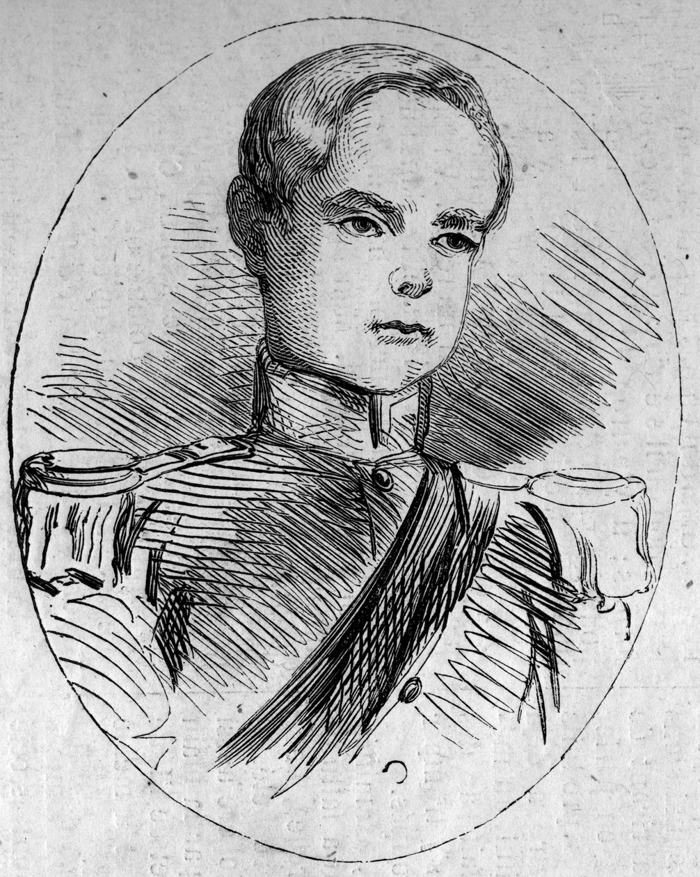 Retrato do Príncipe Humbert (1844-1900), futuro rei da Itália sob o nome de Humbert I (Umberto I). Gravura em "Le Monde Illustré" No. 95 de 5 de Fevereiro de 1859. de French School