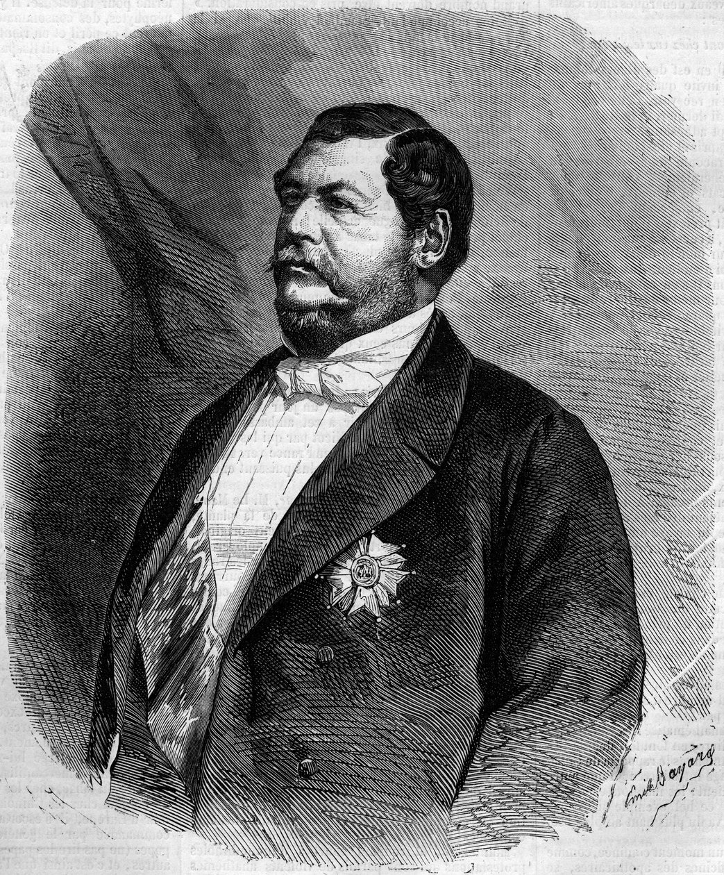 Retrato do Príncipe Lucien Murat (Napoleão Lucien Charles) (1803-1878), filho de Joachim Murat. Gravura em "Le Monde Illustré" n°208 de 6 de Abril de 1861. de French School