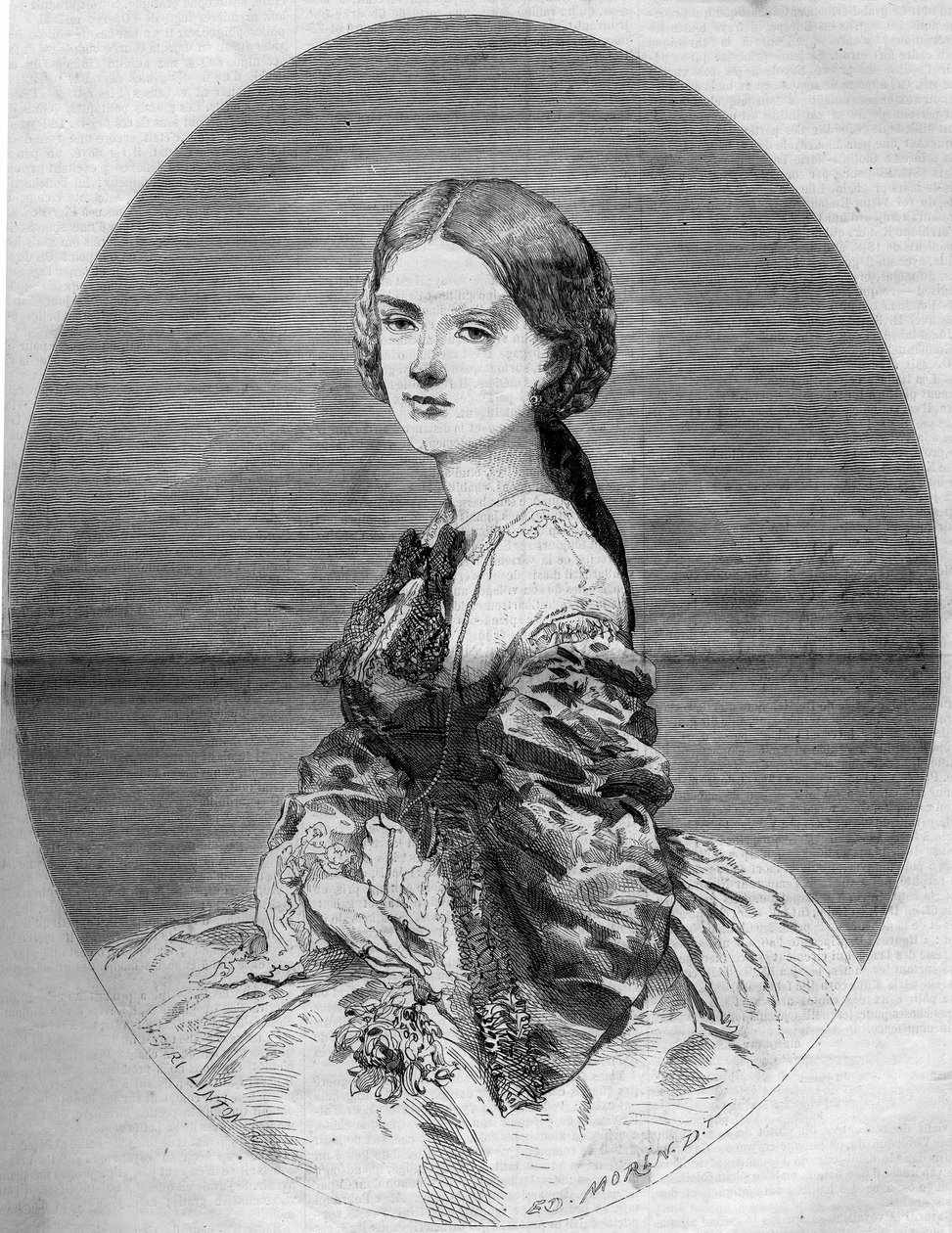 Retrato da Princesa Clotilde de Savoy (1843-1911), futura esposa do Príncipe Napoleão (1822-1891). Gravura em "Le Monde Illustré" n°94 de 29 de Janeiro de 1859. de French School